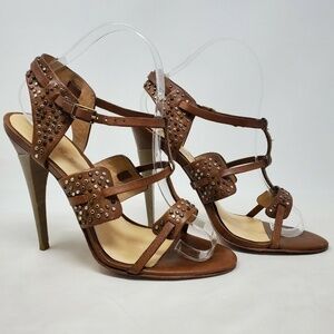 L.A.M.B Size 8 Brown Studded Leather Strappy Sandals
